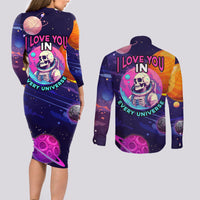 Skull Couples Matching Long Sleeve Bodycon Dress and Long Sleeve Button Shirts I Love You in every Universe Cosmic Abstract Art - Wonder Print Shop