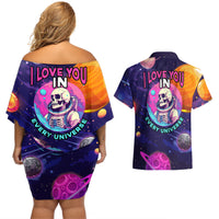 Skull Couples Matching Off Shoulder Short Dress and Hawaiian Shirt I Love You in every Universe Cosmic Abstract Art - Wonder Print Shop