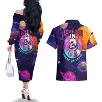 Skull Couples Matching Off The Shoulder Long Sleeve Dress and Hawaiian Shirt I Love You in every Universe Cosmic Abstract Art - Wonder Print Shop