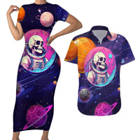 Skull Couples Matching Short Sleeve Bodycon Dress and Hawaiian Shirt I Love You in every Universe Cosmic Abstract Art - Wonder Print Shop