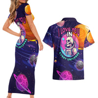 Skull Couples Matching Short Sleeve Bodycon Dress and Hawaiian Shirt I Love You in every Universe Cosmic Abstract Art - Wonder Print Shop
