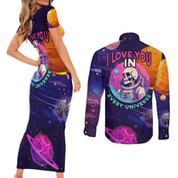 Skull Couples Matching Short Sleeve Bodycon Dress and Long Sleeve Button Shirts I Love You in every Universe Cosmic Abstract Art - Wonder Print Shop
