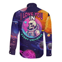 Skull Long Sleeve Button Shirt I Love You in every Universe Cosmic Abstract Art - Wonder Print Shop