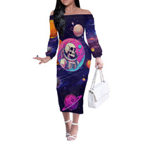 Skull Off The Shoulder Long Sleeve Dress I Love You in every Universe Cosmic Abstract Art - Wonder Print Shop