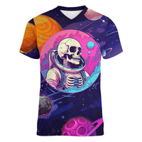 Skull Women V Neck T Shirt I Love You in every Universe Cosmic Abstract Art - Wonder Print Shop