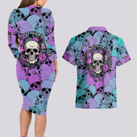 Skull Pattern Couples Matching Long Sleeve Bodycon Dress and Hawaiian Shirt Your Are Not Hard To Love - Wonder Print Shop