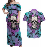 Skull Pattern Couples Matching Off Shoulder Maxi Dress and Hawaiian Shirt Your Are Not Hard To Love - Wonder Print Shop