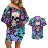 Skull Pattern Couples Matching Off Shoulder Short Dress and Hawaiian Shirt Your Are Not Hard To Love - Wonder Print Shop