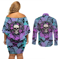 Skull Pattern Couples Matching Off Shoulder Short Dress and Long Sleeve Button Shirts Your Are Not Hard To Love - Wonder Print Shop