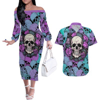 Skull Pattern Couples Matching Off The Shoulder Long Sleeve Dress and Hawaiian Shirt Your Are Not Hard To Love - Wonder Print Shop