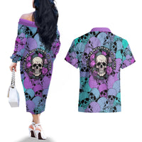 Skull Pattern Couples Matching Off The Shoulder Long Sleeve Dress and Hawaiian Shirt Your Are Not Hard To Love - Wonder Print Shop