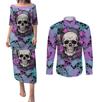 Skull Pattern Couples Matching Puletasi Dress and Long Sleeve Button Shirts Your Are Not Hard To Love - Wonder Print Shop