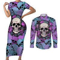 Skull Pattern Couples Matching Short Sleeve Bodycon Dress and Long Sleeve Button Shirts Your Are Not Hard To Love - Wonder Print Shop