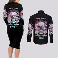 Rock Paper Throat Punch I Win Couples Matching Long Sleeve Bodycon Dress and Long Sleeve Button Shirt - Wonder Print Shop