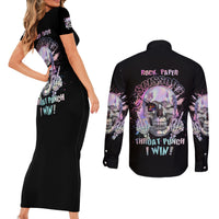Rock Paper Throat Punch I Win Couples Matching Short Sleeve Bodycon Dress and Long Sleeve Button Shirt - Wonder Print Shop