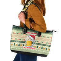 Merry Drunk I'm Christmas Leather Tote Bag Xmas Holiday Patterns - Wonder Print Shop