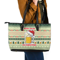Merry Drunk I'm Christmas Leather Tote Bag Xmas Holiday Patterns - Wonder Print Shop