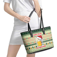 Merry Drunk I'm Christmas Leather Tote Bag Xmas Holiday Patterns - Wonder Print Shop