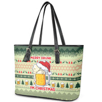 Merry Drunk I'm Christmas Leather Tote Bag Xmas Holiday Patterns - Wonder Print Shop
