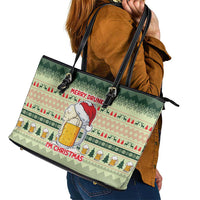Merry Drunk I'm Christmas Leather Tote Bag Xmas Holiday Patterns - Wonder Print Shop