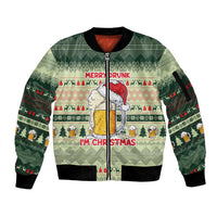 Merry Drunk I'm Christmas Sleeve Zip Bomber Jacket Xmas Holiday Patterns - Wonder Print Shop