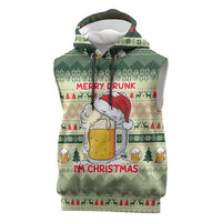 Merry Drunk I'm Christmas Sleeveless Hoodie Xmas Holiday Patterns - Wonder Print Shop