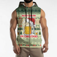 Merry Drunk I'm Christmas Sleeveless Zip Hoodie Xmas Holiday Patterns - Wonder Print Shop