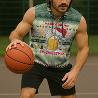 Merry Drunk I'm Christmas Sleeveless Zip Hoodie Xmas Holiday Patterns - Wonder Print Shop