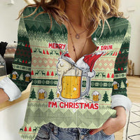 Merry Drunk I'm Christmas Women Casual Shirt Xmas Holiday Patterns - Wonder Print Shop