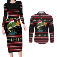 Merry Fishmas Christmas Couples Matching Long Sleeve Bodycon Dress and Long Sleeve Button Shirt Xmas Holiday Patterns - Wonder Print Shop