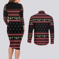 Merry Fishmas Christmas Couples Matching Long Sleeve Bodycon Dress and Long Sleeve Button Shirt Xmas Holiday Patterns - Wonder Print Shop