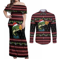 Merry Fishmas Christmas Couples Matching Off Shoulder Maxi Dress and Long Sleeve Button Shirt Xmas Holiday Patterns - Wonder Print Shop