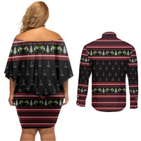 Merry Fishmas Christmas Couples Matching Off Shoulder Short Dress and Long Sleeve Button Shirt Xmas Holiday Patterns - Wonder Print Shop