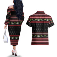 Merry Fishmas Christmas Couples Matching Off The Shoulder Long Sleeve Dress and Hawaiian Shirt Xmas Holiday Patterns - Wonder Print Shop