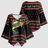 Merry Fishmas Christmas Kimono Sleeve Blouse Xmas Holiday Patterns - Wonder Print Shop