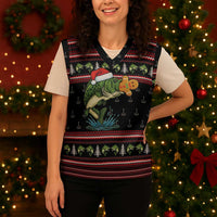 Merry Fishmas Christmas Knitted V-Neck Vest Xmas Holiday Patterns - Wonder Print Shop