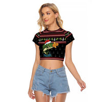 Merry Fishmas Christmas Raglan Cropped T Shirt Xmas Holiday Patterns - Wonder Print Shop