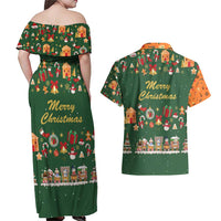 Merry Kiss My Texas Christmas Couples Matching Off Shoulder Maxi Dress and Hawaiian Shirt Xmas Holiday Patterns - Wonder Print Shop