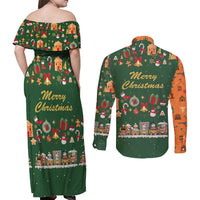 Merry Kiss My Texas Christmas Couples Matching Off Shoulder Maxi Dress and Long Sleeve Button Shirt Xmas Holiday Patterns - Wonder Print Shop