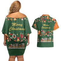Merry Kiss My Texas Christmas Couples Matching Off Shoulder Short Dress and Hawaiian Shirt Xmas Holiday Patterns - Wonder Print Shop