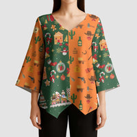 Merry Kiss My Texas Christmas Kimono Sleeve Blouse Xmas Holiday Patterns - Wonder Print Shop
