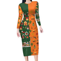 Merry Kiss My Texas Christmas Long Sleeve Bodycon Dress Xmas Holiday Patterns - Wonder Print Shop