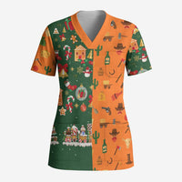 Merry Kiss My Texas Christmas Scrub Top Xmas Holiday Patterns - Wonder Print Shop