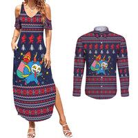 Merry Krampus Christmas Couples Matching Summer Maxi Dress and Long Sleeve Button Shirt Xmas Holiday Patterns - Wonder Print Shop