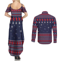 Merry Krampus Christmas Couples Matching Summer Maxi Dress and Long Sleeve Button Shirt Xmas Holiday Patterns - Wonder Print Shop