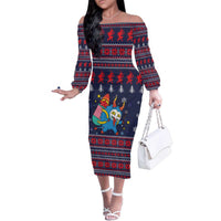 Merry Krampus Christmas Family Matching Off The Shoulder Long Sleeve Dress and Hawaiian Shirt Xmas Holiday Patterns - Wonder Print Shop