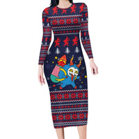 Merry Krampus Christmas Long Sleeve Bodycon Dress Xmas Holiday Patterns - Wonder Print Shop