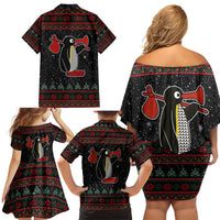 Penguin Tree Christmas Family Matching Off Shoulder Short Dress and Hawaiian Shirt Xmas Holiday Patterns - Wonder Print Shop