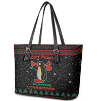 Penguin Tree Christmas Leather Tote Bag Xmas Holiday Patterns - Wonder Print Shop