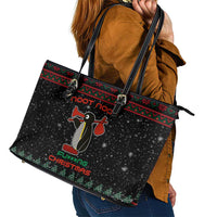 Penguin Tree Christmas Leather Tote Bag Xmas Holiday Patterns - Wonder Print Shop